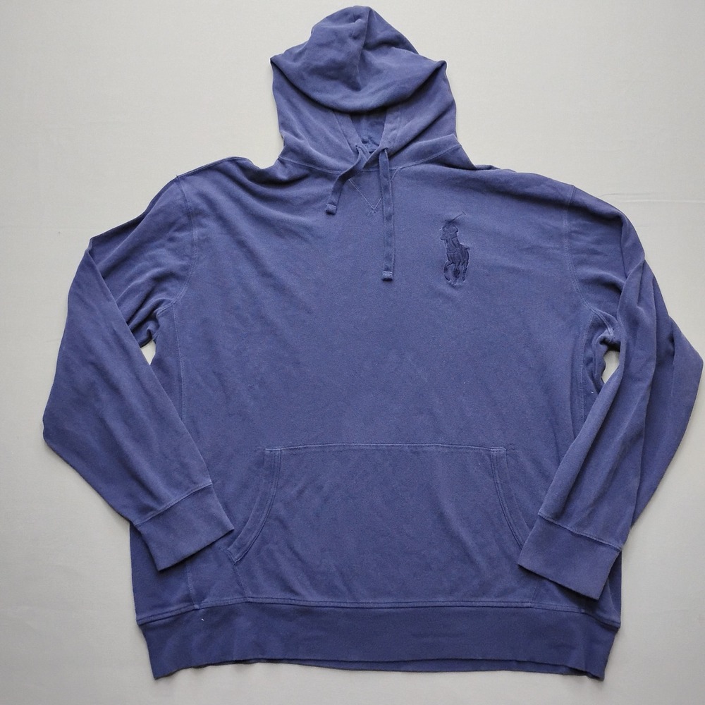 Polo Ralph Lauren Mens 3XLT Blue Cotton Pique Big Pony Pullover Hoodie